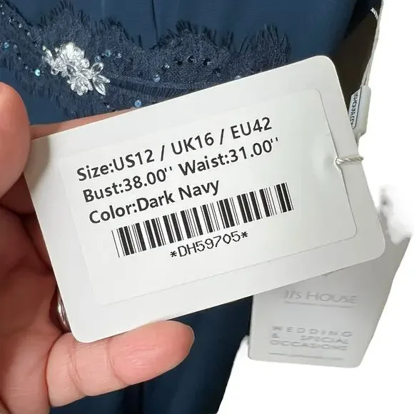 JJs House Sheath Scoop Knee-Length Chiffon Dress Beading Appliques Lace Size 12 - Picture 4 of 9